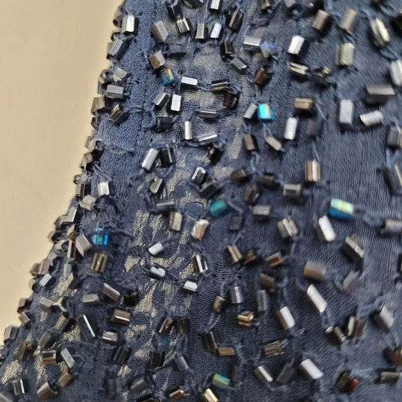 Adrianna Papell Women's 100% SILK Evening Dress Size 8 Navy Beaded Mini Formal - Picture 6 of 9